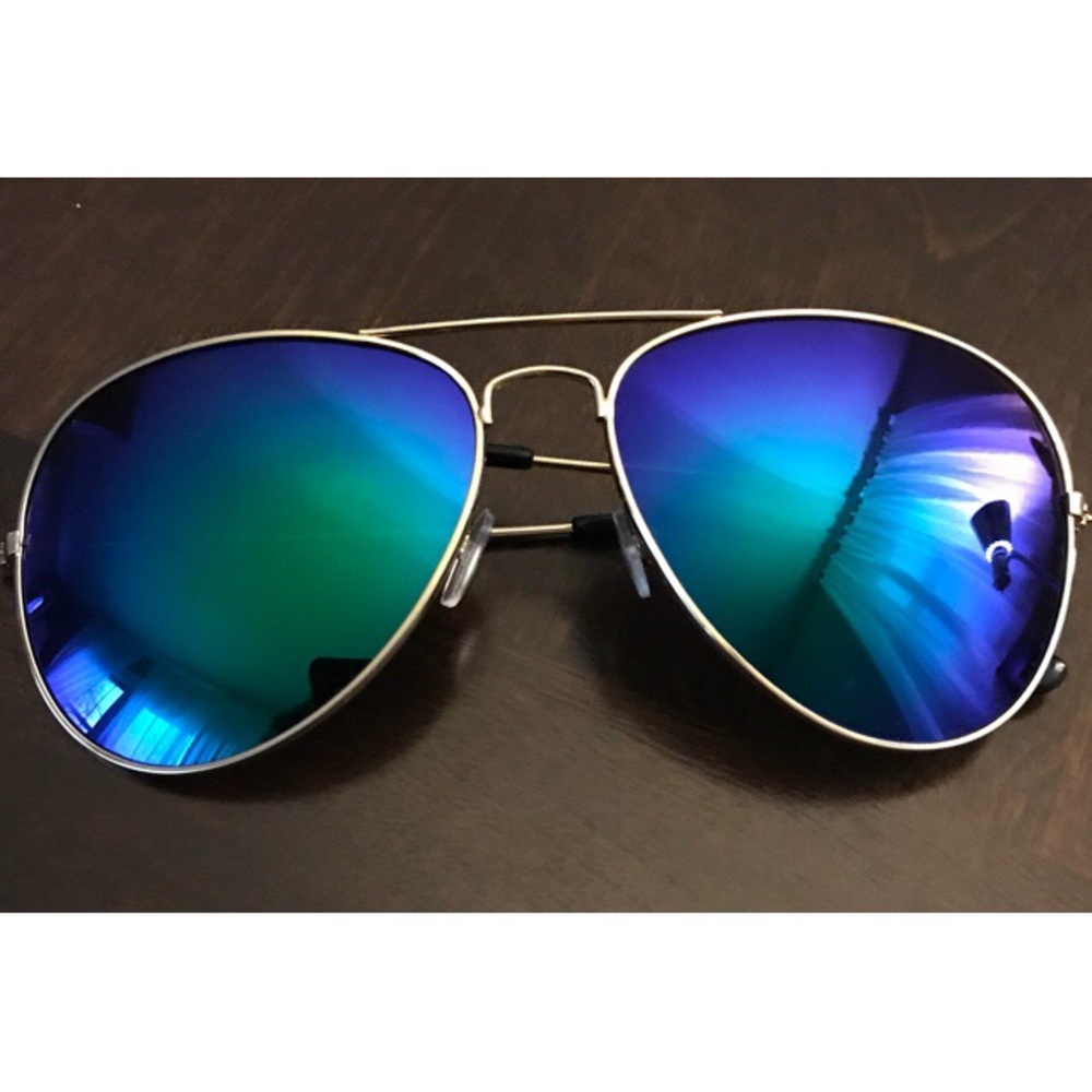Blue & Green Aviator Mirrored Lens Sunglasses - Picture 2 of 3
